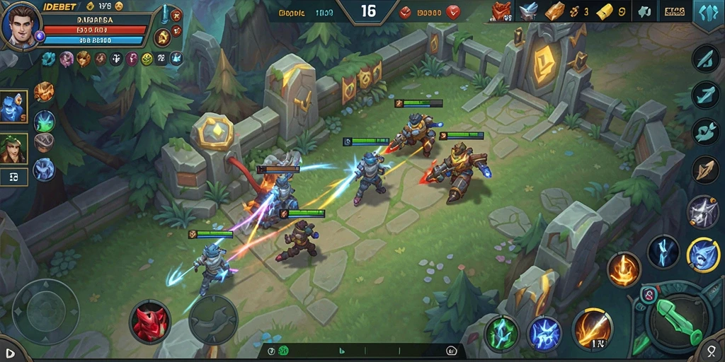 Tampilan gameplay seru di IDEBET dengan berbagai karakter dan strategi MOBA.