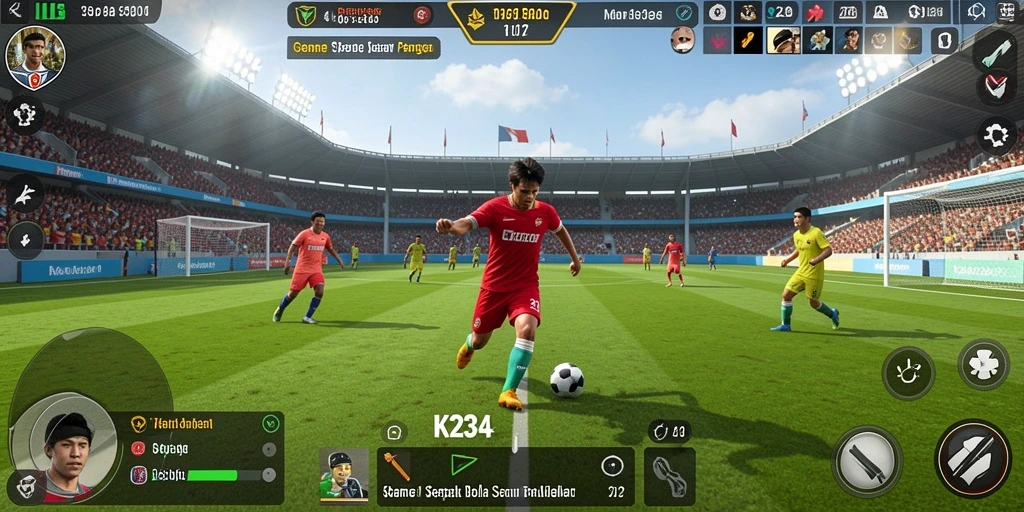 Tampilan gameplay K234 yang mendebarkan dan penuh aksi sepak bola.