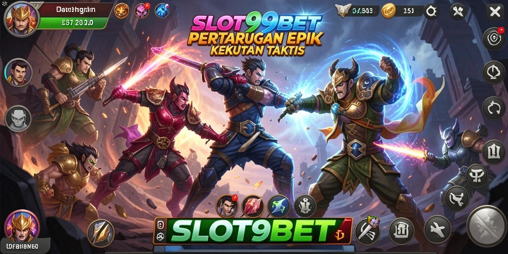 Screenshot dari gameplay SLOT99BET menunjukkan pertarungan intens antara dua karakter.
